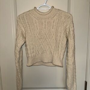Wilfred Cream Cable Stitch Cropped Crewneck Sweater